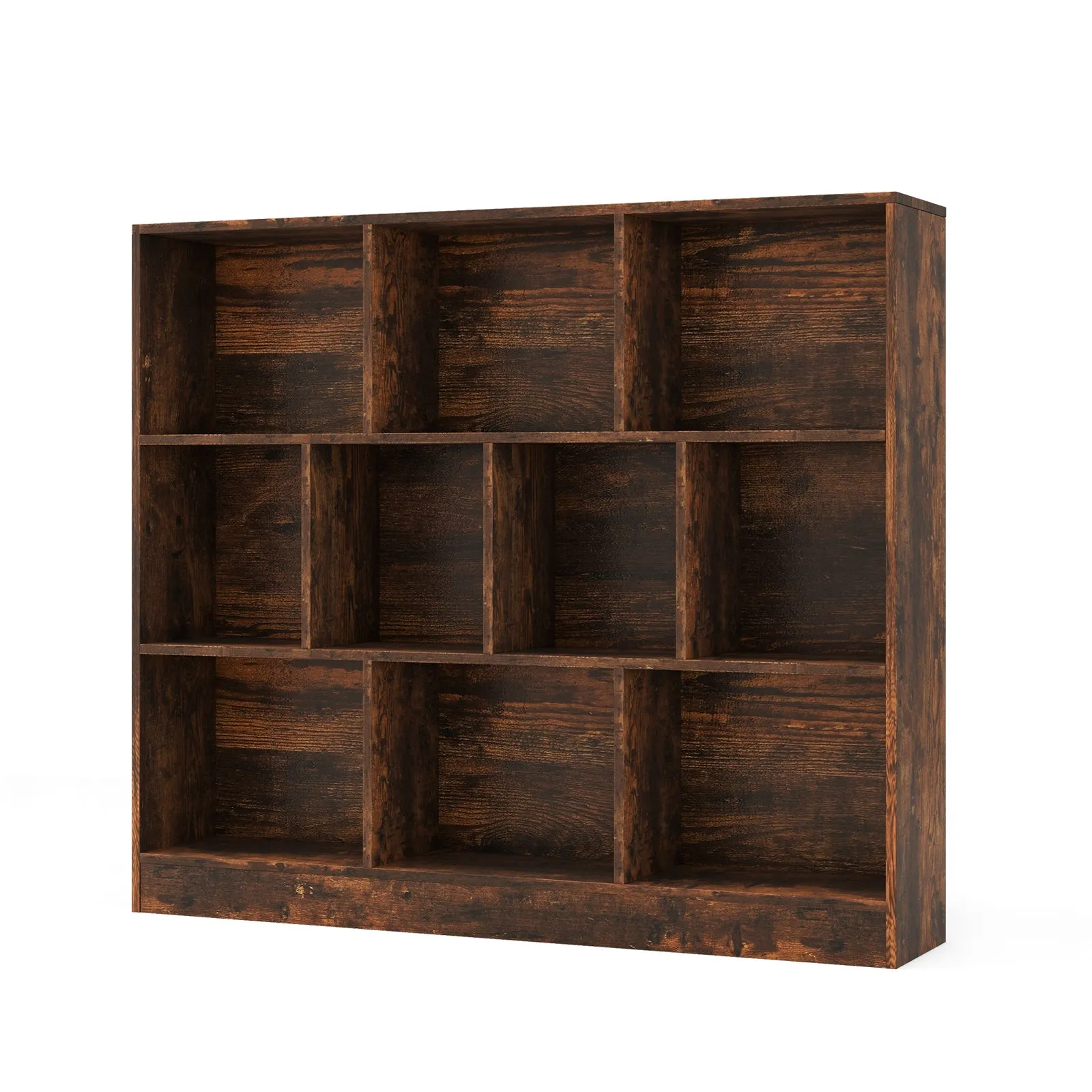 10-Cube Bookshelf Freestanding Storage Organizer with 2 Anti-Tipping Kits-Brown