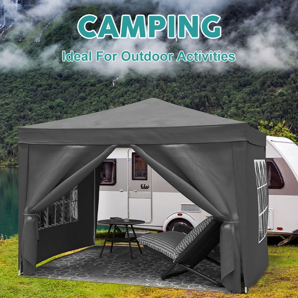 10'X10' Folding Canopy With 4 Removable Sidewalls Outdoor Event Shelter UPF 50  Gazebo Portable Tents For Parties Beach Camping Wedding Ez Pop Up Canopy 4 Pieces Weight Bag   Carry Bag