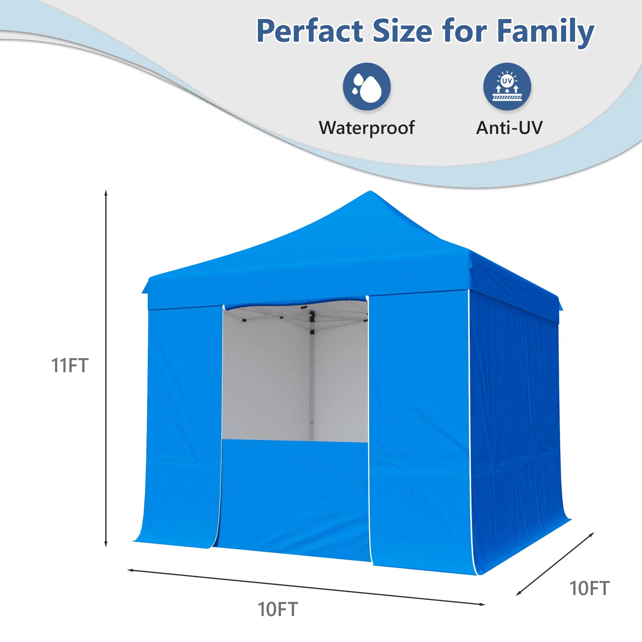 10x10 Pop Up Canopy Tent with 4 Removable Sidewalls, Heavy Duty Easy Up Canopy with 4 Sandbags for Weight, 100% Waterproof Winter Canopy Outdoor,1 Person Easy Set up, with Portable Roller Bag,Blue