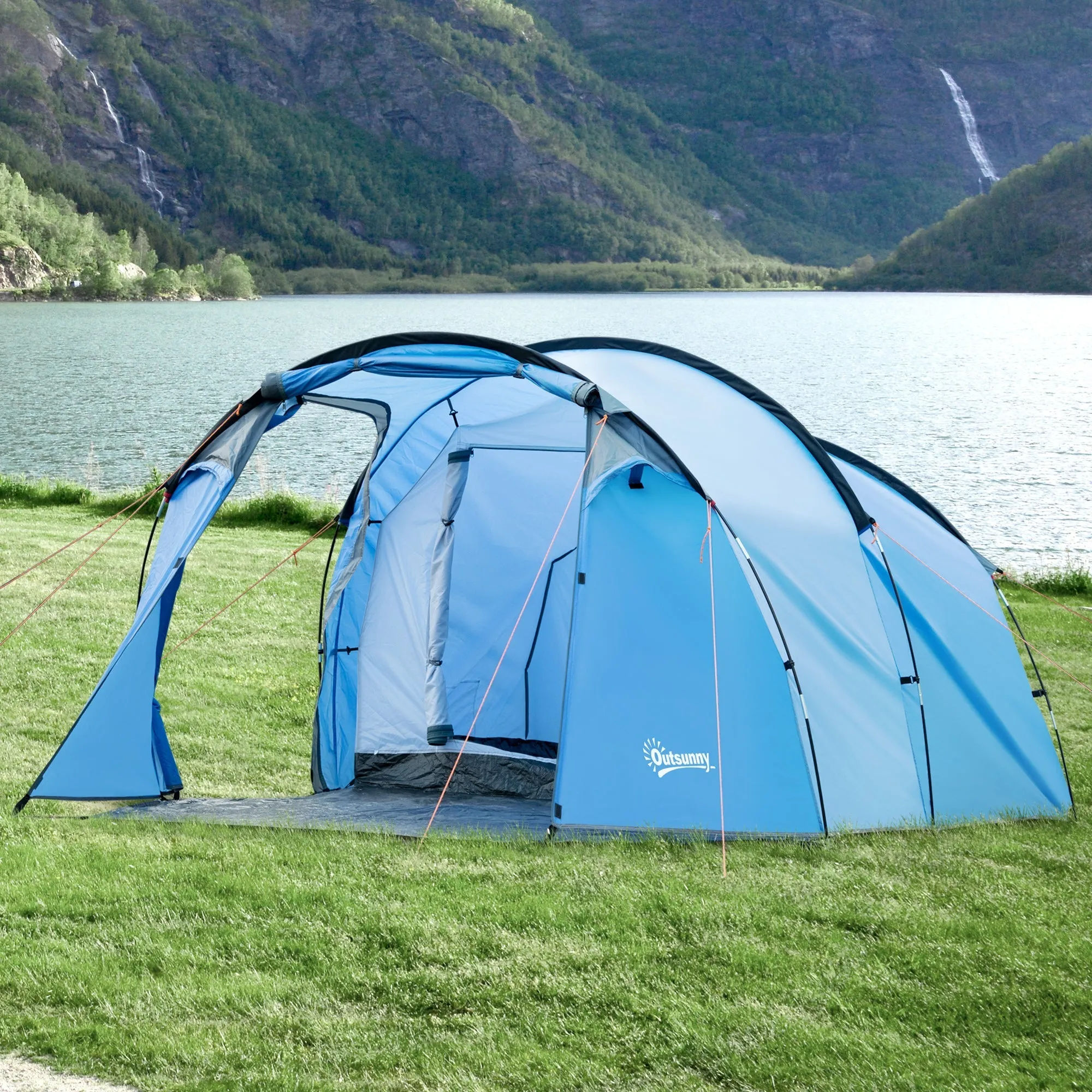 2-3 Man Tunnel Tents w/ Vestibule Camping Tent Porch Air Vents Rainfly Weather-Resistant Shelter Fishing Hiking Festival Shelter Home