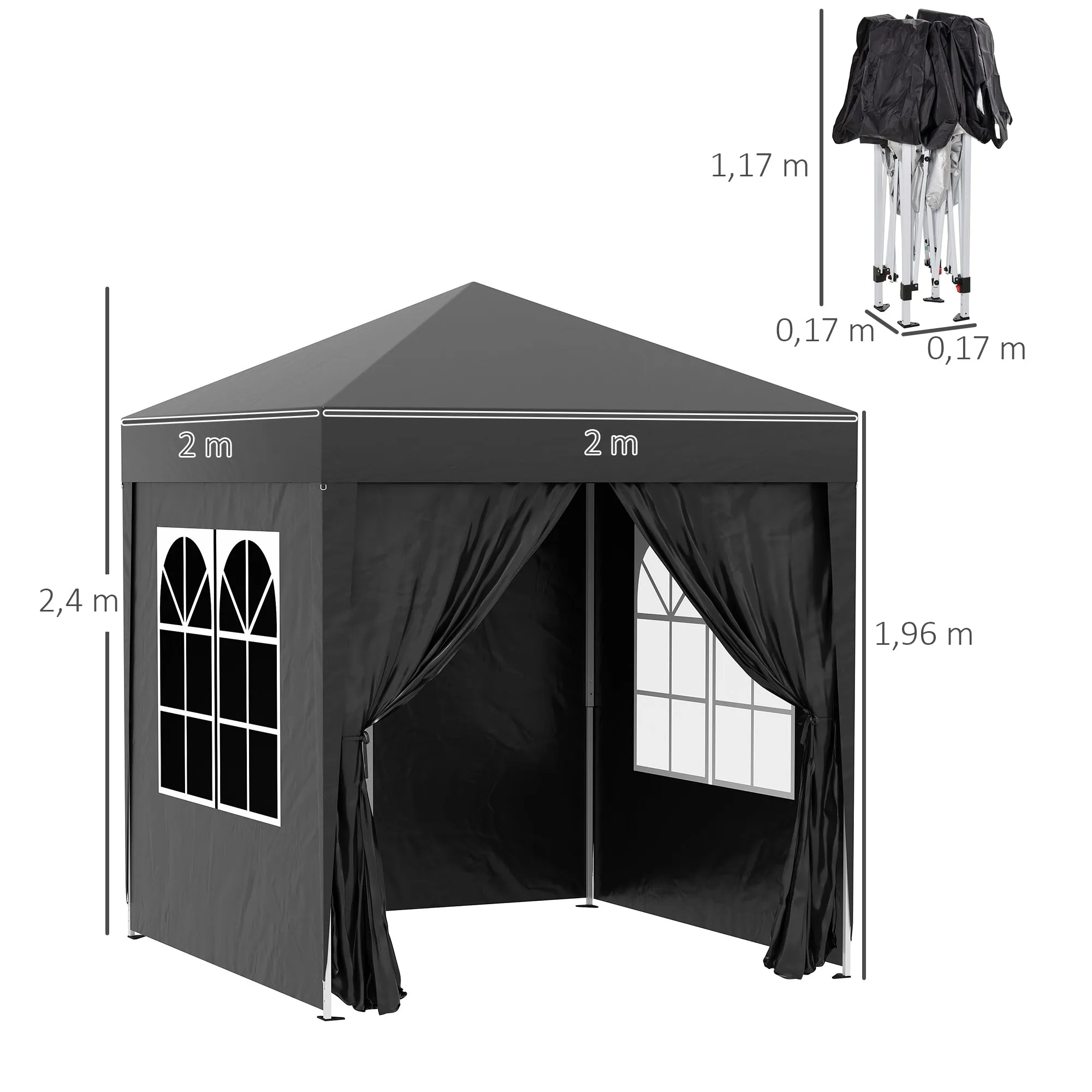 2m x 2m Garden Pop Up Gazebo Marquee Party Tent Wedding Awning Canopy New With free Carrying Case Black   Removable 2 Walls 2 Windows