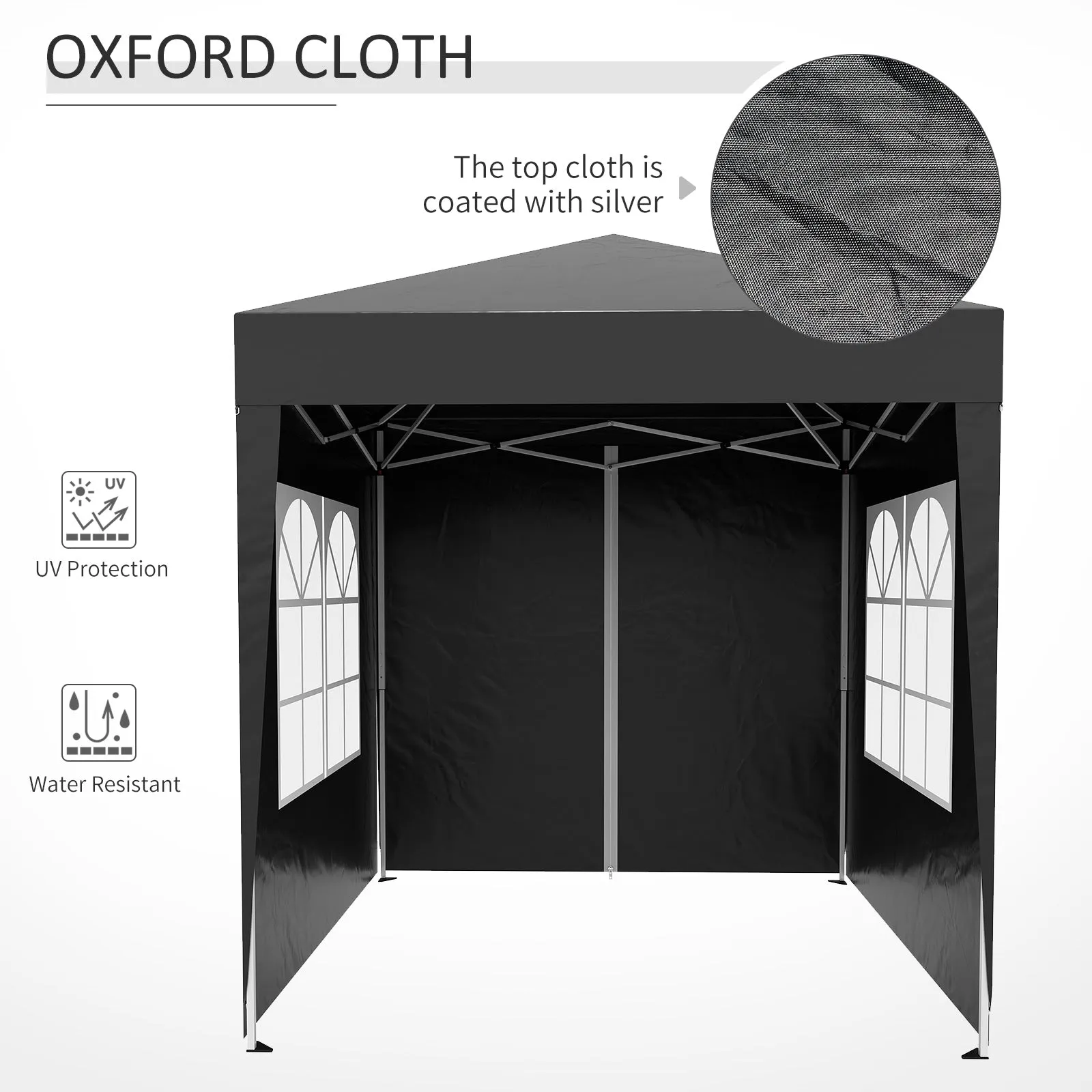 2m x 2m Garden Pop Up Gazebo Marquee Party Tent Wedding Awning Canopy New With free Carrying Case Black   Removable 2 Walls 2 Windows