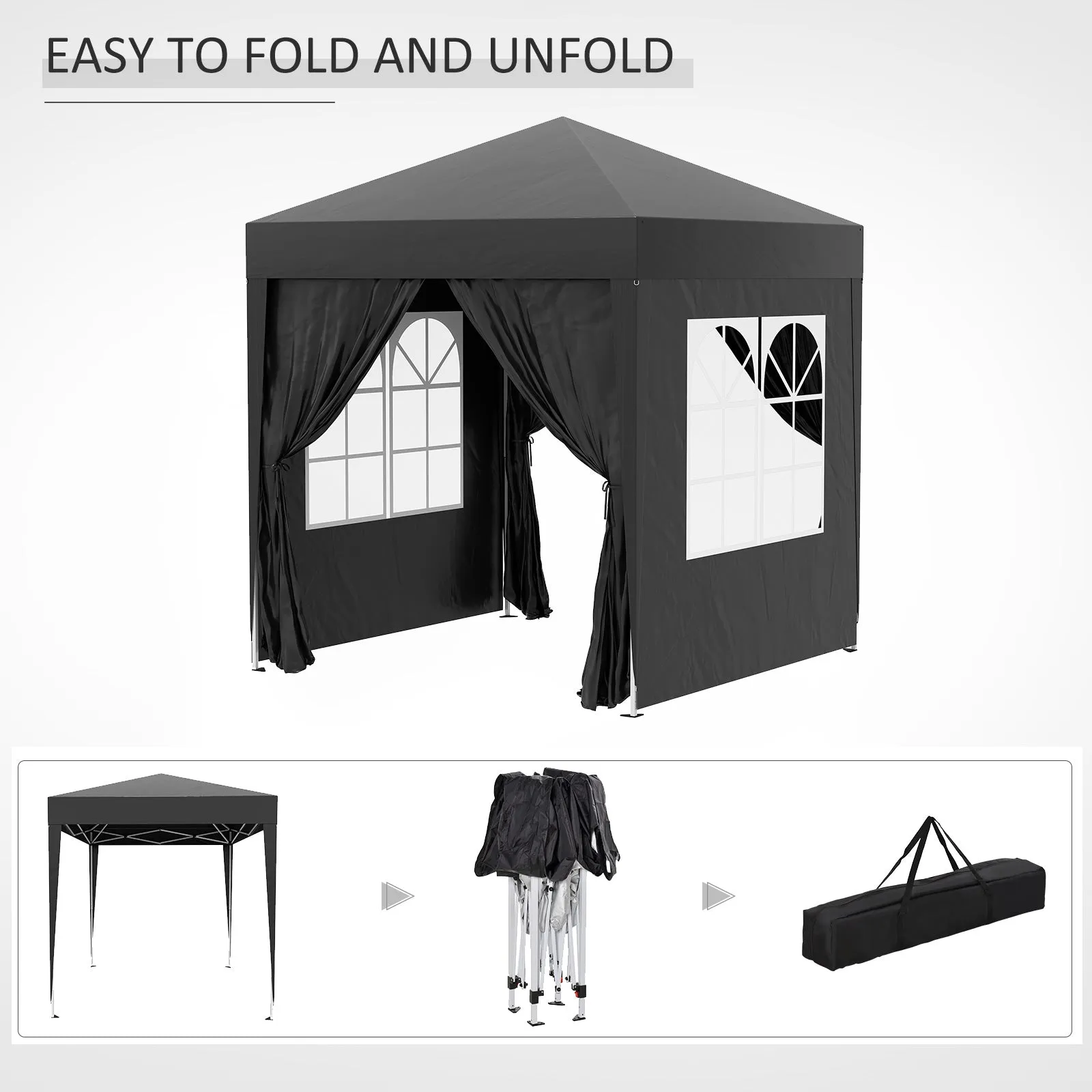 2m x 2m Garden Pop Up Gazebo Marquee Party Tent Wedding Awning Canopy New With free Carrying Case Black   Removable 2 Walls 2 Windows