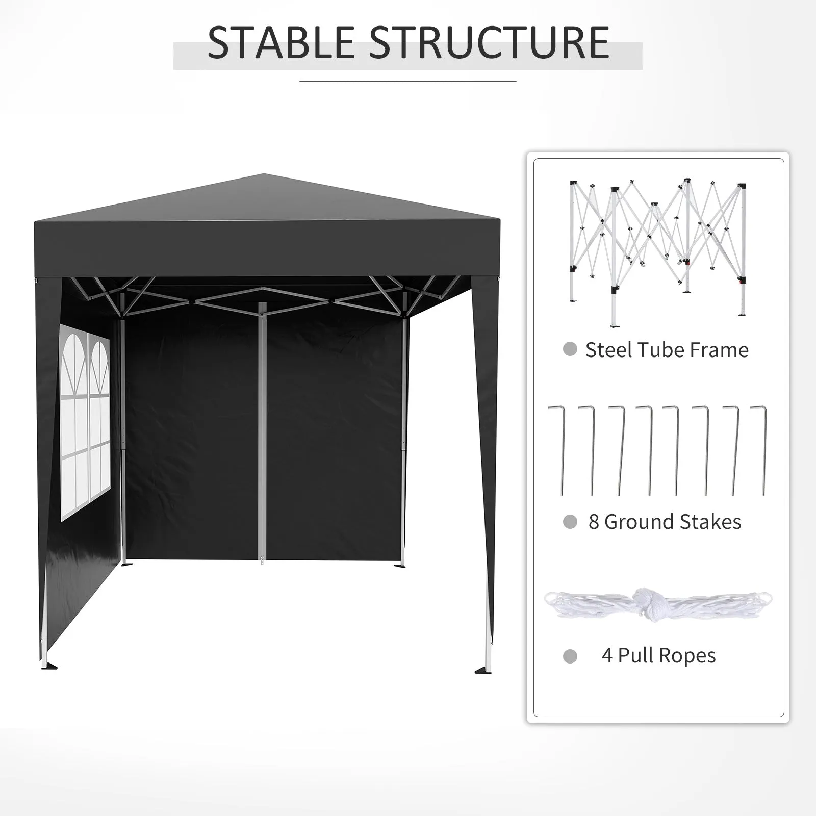 2m x 2m Garden Pop Up Gazebo Marquee Party Tent Wedding Awning Canopy New With free Carrying Case Black   Removable 2 Walls 2 Windows