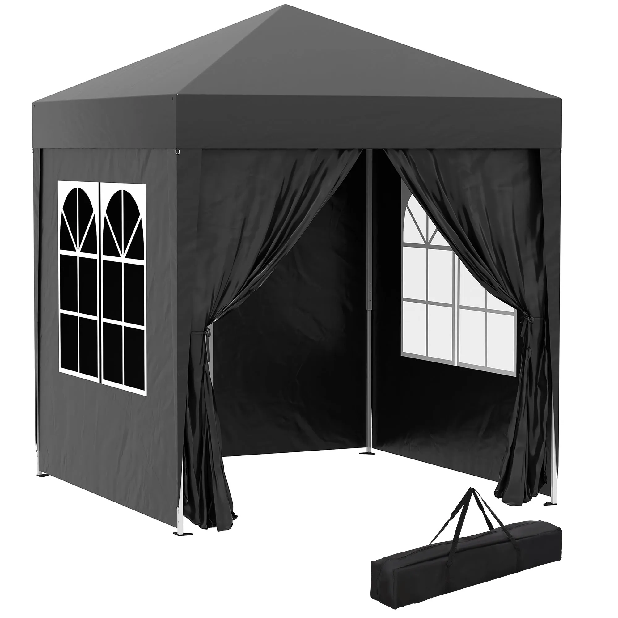 2m x 2m Garden Pop Up Gazebo Marquee Party Tent Wedding Awning Canopy New With free Carrying Case Black   Removable 2 Walls 2 Windows