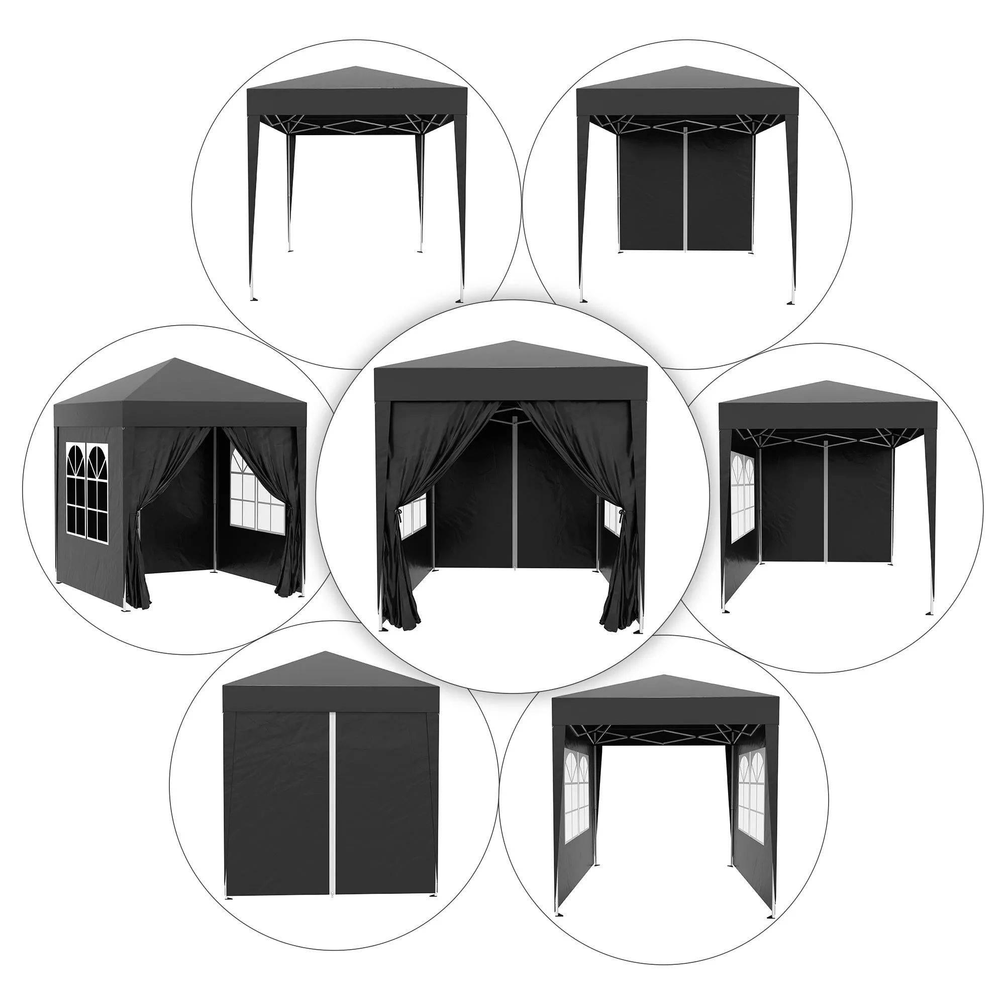 2m x 2m Garden Pop Up Gazebo Marquee Party Tent Wedding Awning Canopy New With free Carrying Case Black   Removable 2 Walls 2 Windows