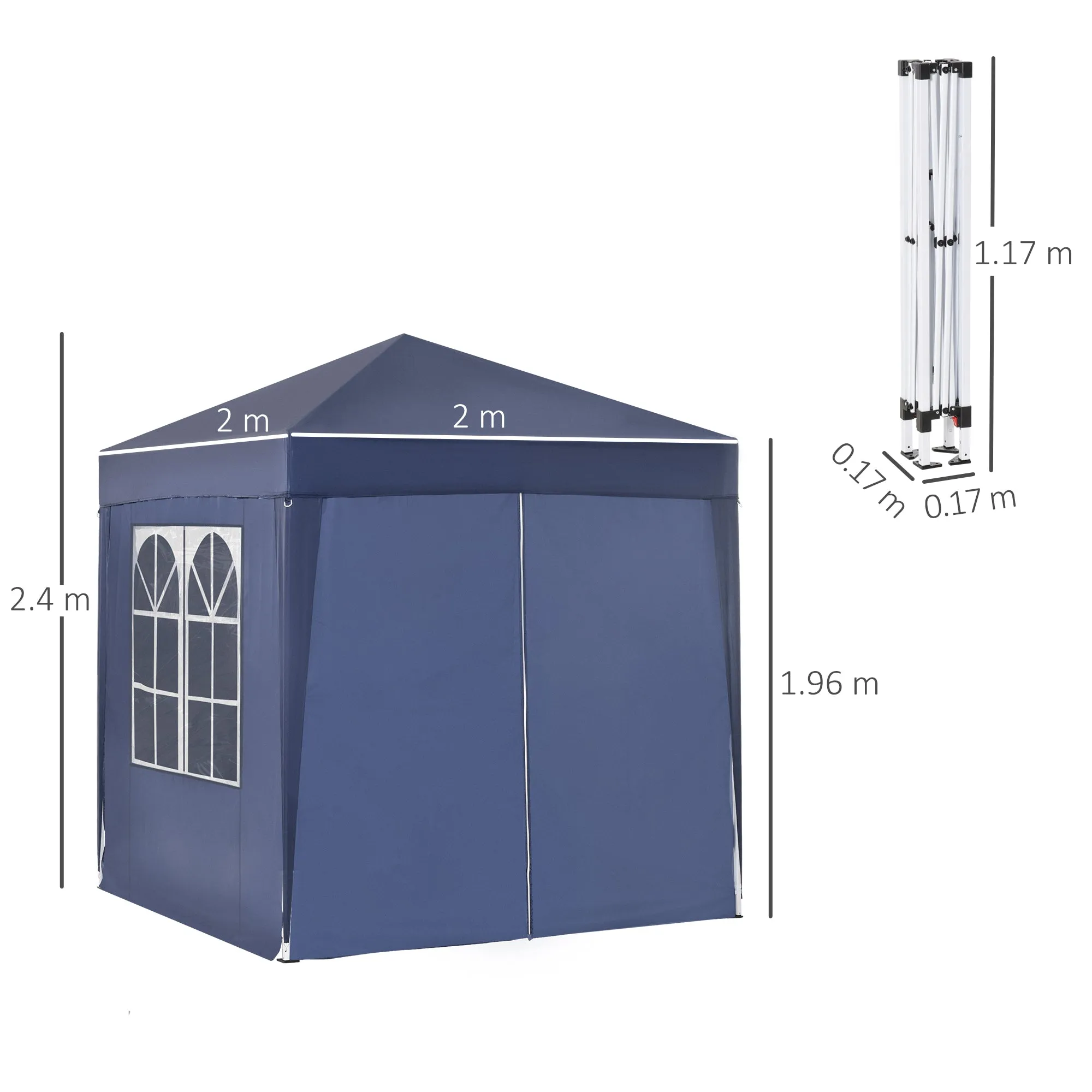 2x2m Garden Pop Up Gazebo Marquee Party Tent Wedding Awning Canopy W/ free Carrying Case   Removable 2 Walls 2 Windows-Blue