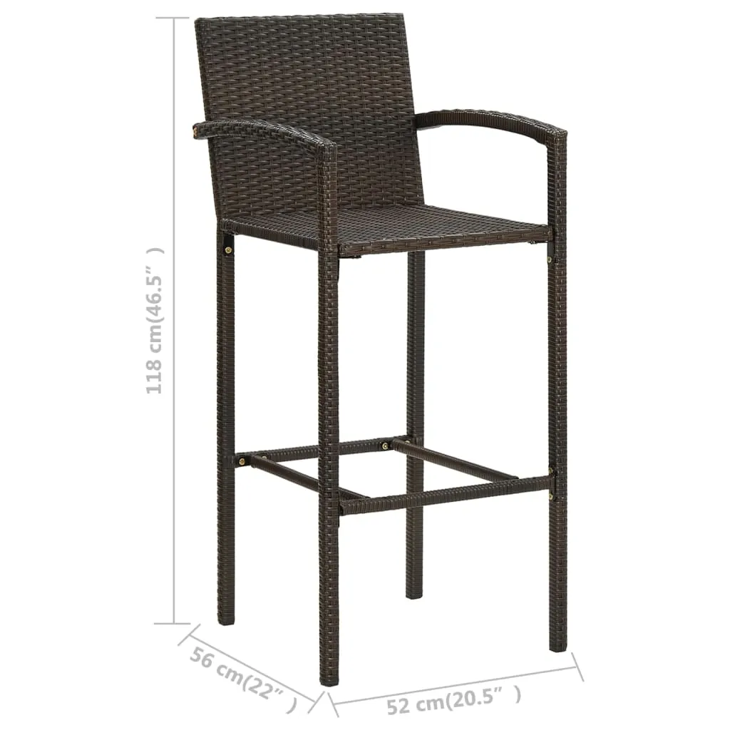 3 Piece Outdoor Bar Set with Armrest Poly Rattan Brown