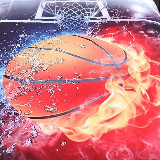 3D Basketball Ball in Fire and Water Printed Cotton Luxury 4-Piece Bedding Sets