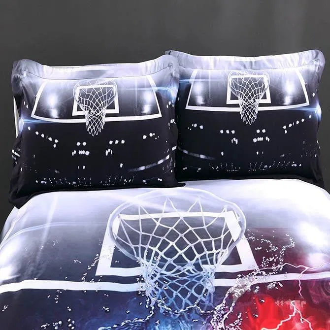 3D Basketball Ball in Fire and Water Printed Cotton Luxury 4-Piece Bedding Sets