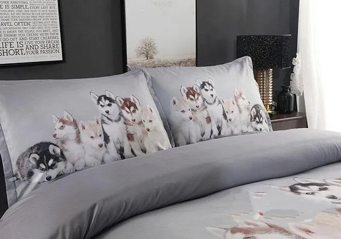 3D Husky Puppies Printed Luxury 4-Piece Bedding Sets/Duvet Covers