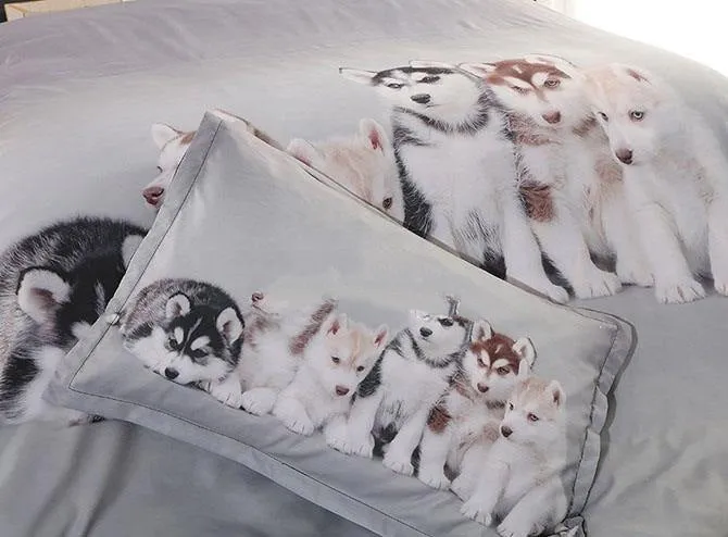 3D Husky Puppies Printed Luxury 4-Piece Bedding Sets/Duvet Covers