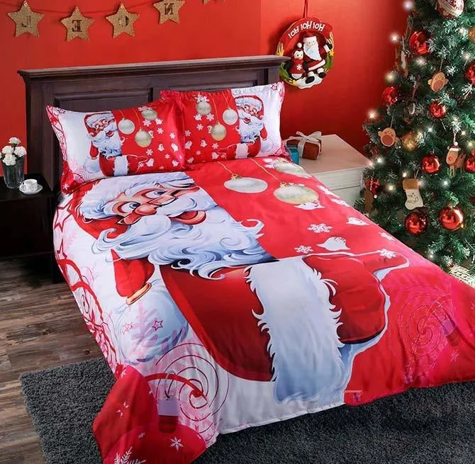 3D Santa and Christmas Decorations Printed Luxury 4-Piece Red Bedding Sets/Duvet Covers