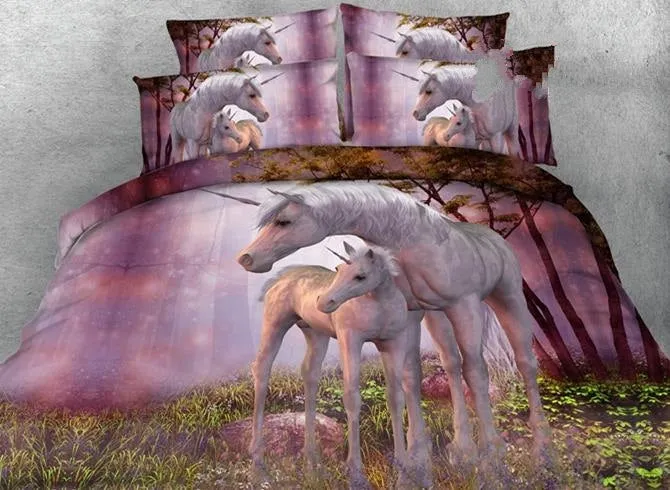 3D Unicorn Printed Cotton Luxury 4-Piece Bedding Sets/Duvet Covers