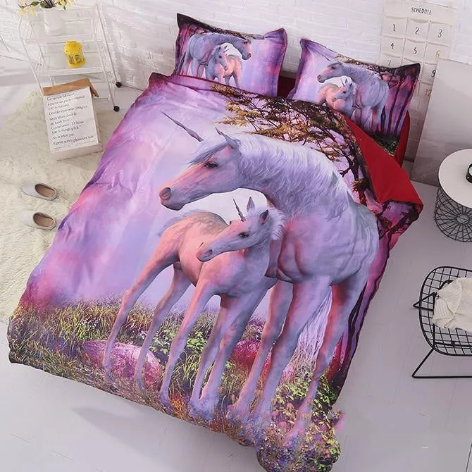 3D Unicorn Printed Cotton Luxury 4-Piece Bedding Sets/Duvet Covers