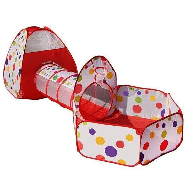 3pc Pop Up Ball Pool with Tent and Tunnel - Assorted Colours