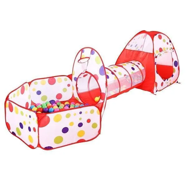 3pc Pop Up Ball Pool with Tent and Tunnel - Assorted Colours