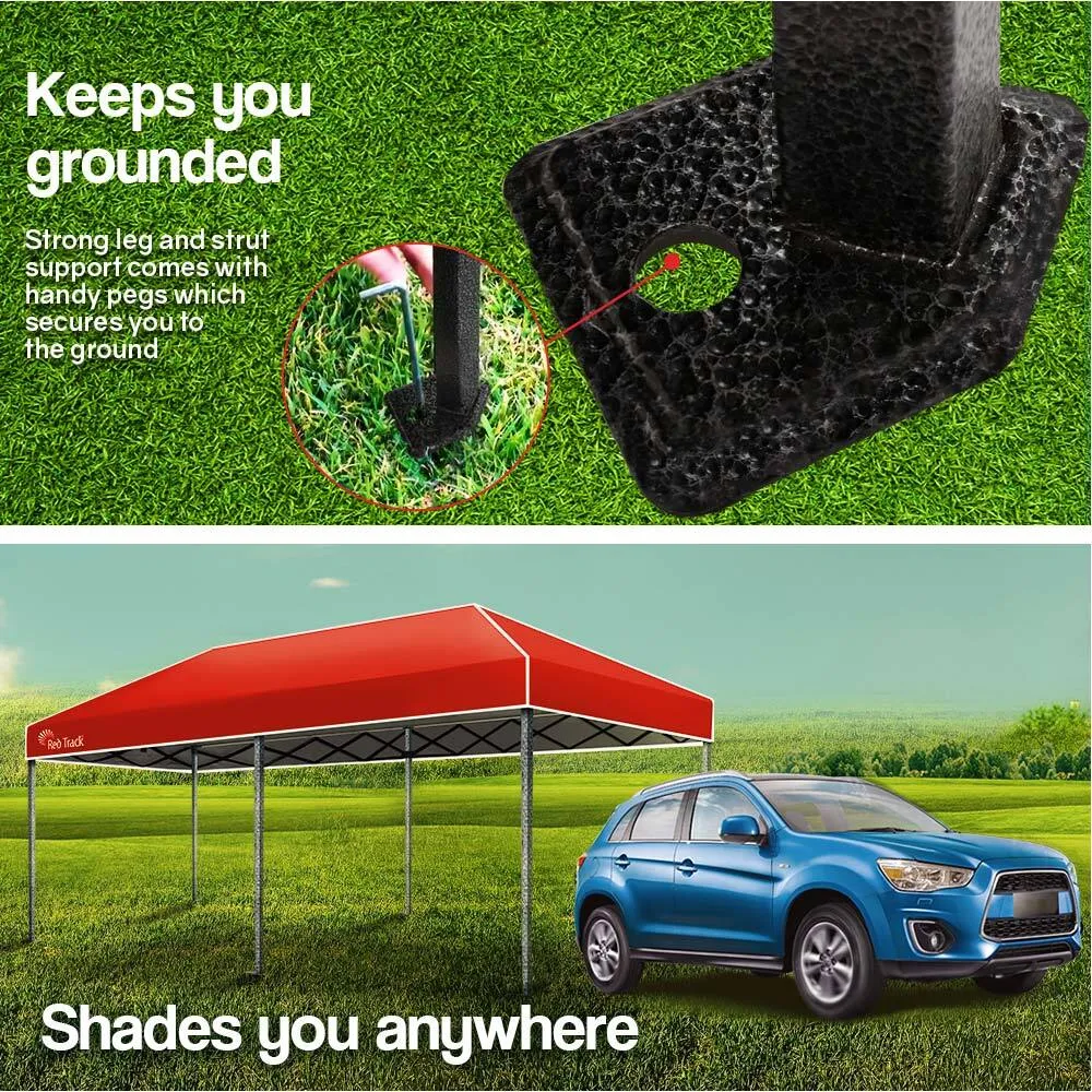 3x6m Red Folding Gazebo, Strong Frame, Portable - Red Track