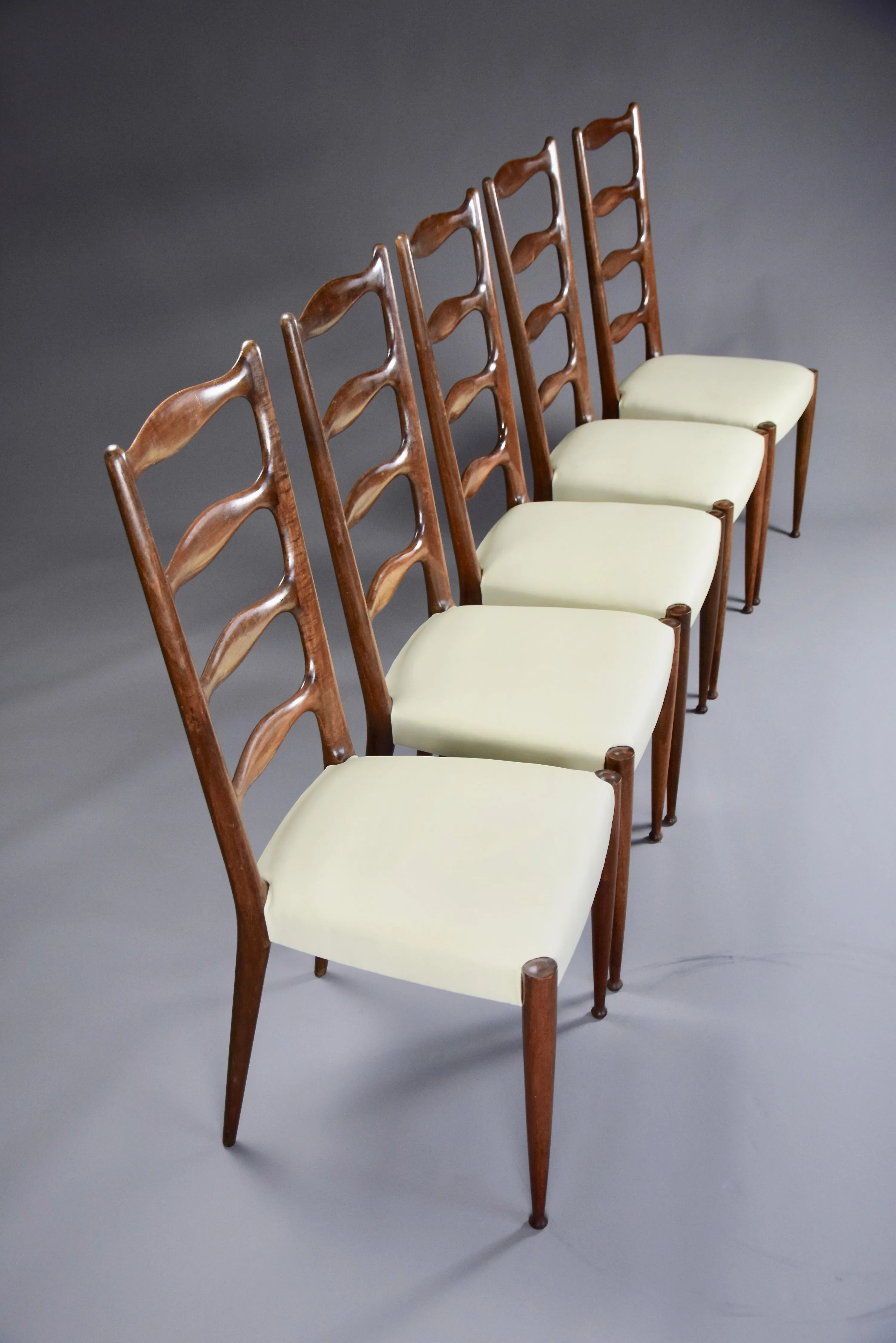 5 Italian Mid Century Walnut Dining Chairs by Paolo Buffa