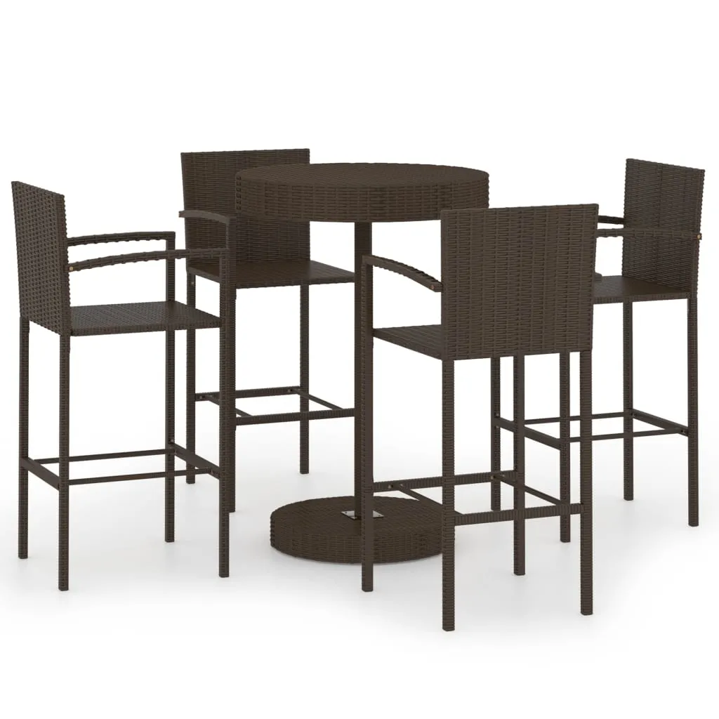 5 Piece Garden Bar Set Poly Rattan Brown