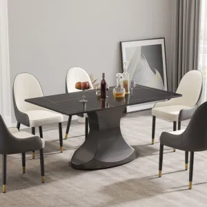 63" Modern Artificial Stone Panel Stainless Steel Curved Legs, Can Accommodate 6-8 People - Black / Gray