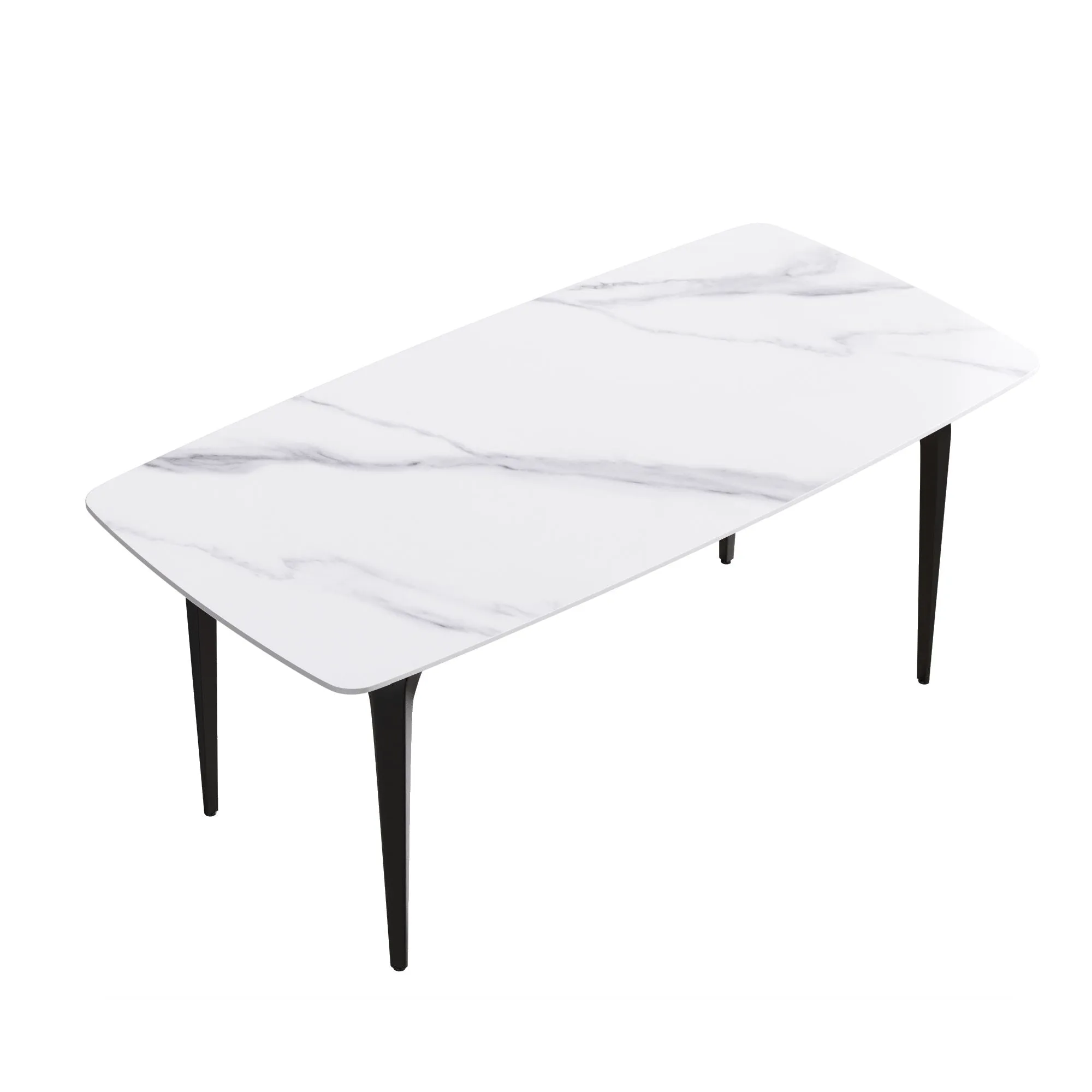 70.87" Modern Artificial Stone Curved Black Metal Leg Dining Table, Can Accommodate 6-8 People - White / Black