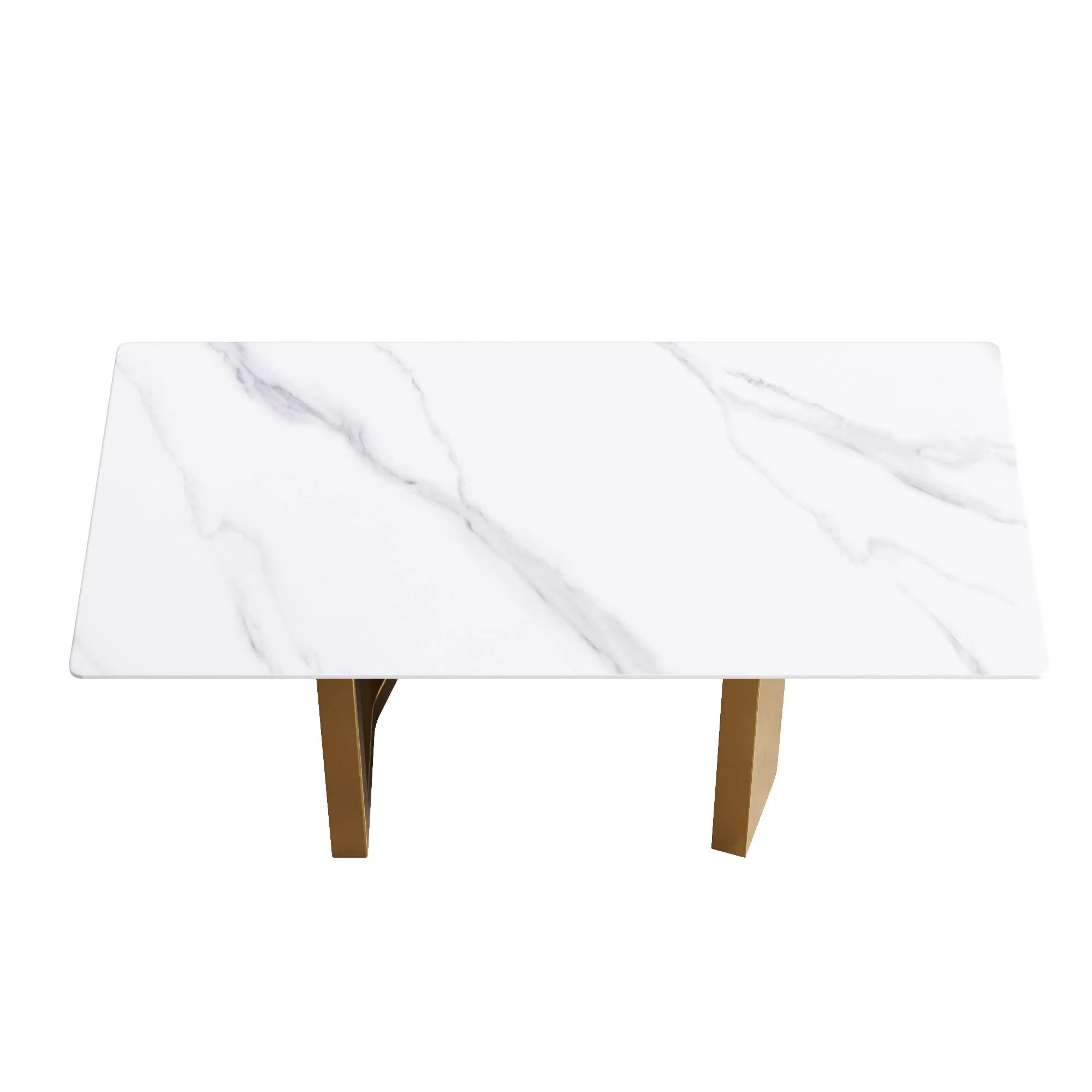 70.87" Modern Artificial Stone Straight Edge Golden Metal Leg Dining Table, Can Accommodate 6-8 People - White / Gold