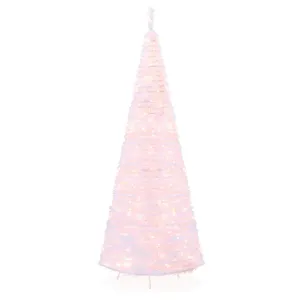 7.5ft Pre-Lit Pop-Up Artificial Christmas Tree w/ 450 Lights, Stand