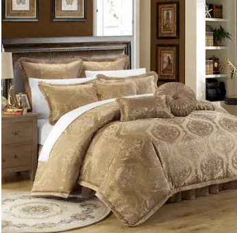 9 Piece Bonito Motif Comforter Set, Gold - King