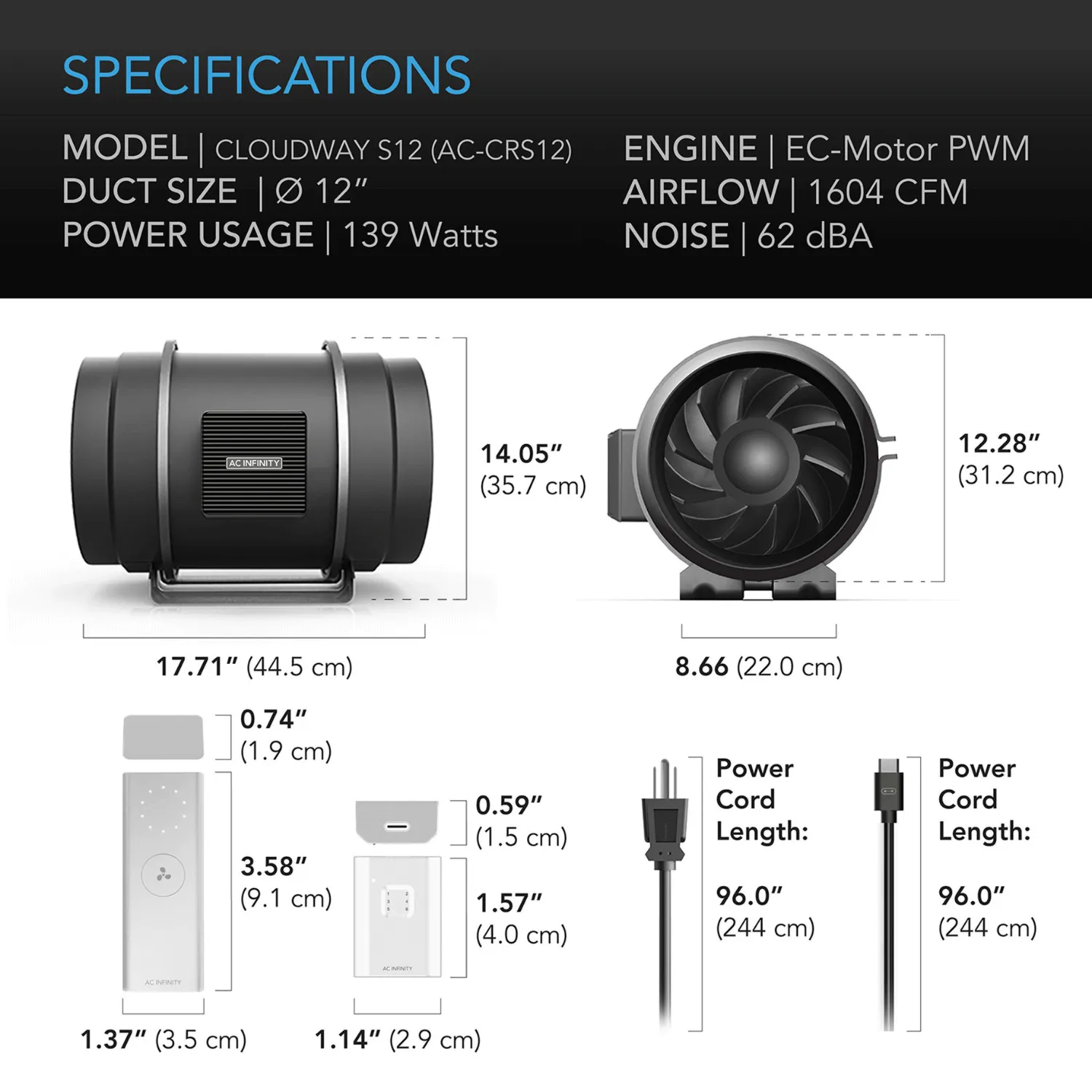 AC Infinity CLOUDWAY S12, Whole House EC Fan, 1600 CFM, Energy Efficient with Wireless Controller