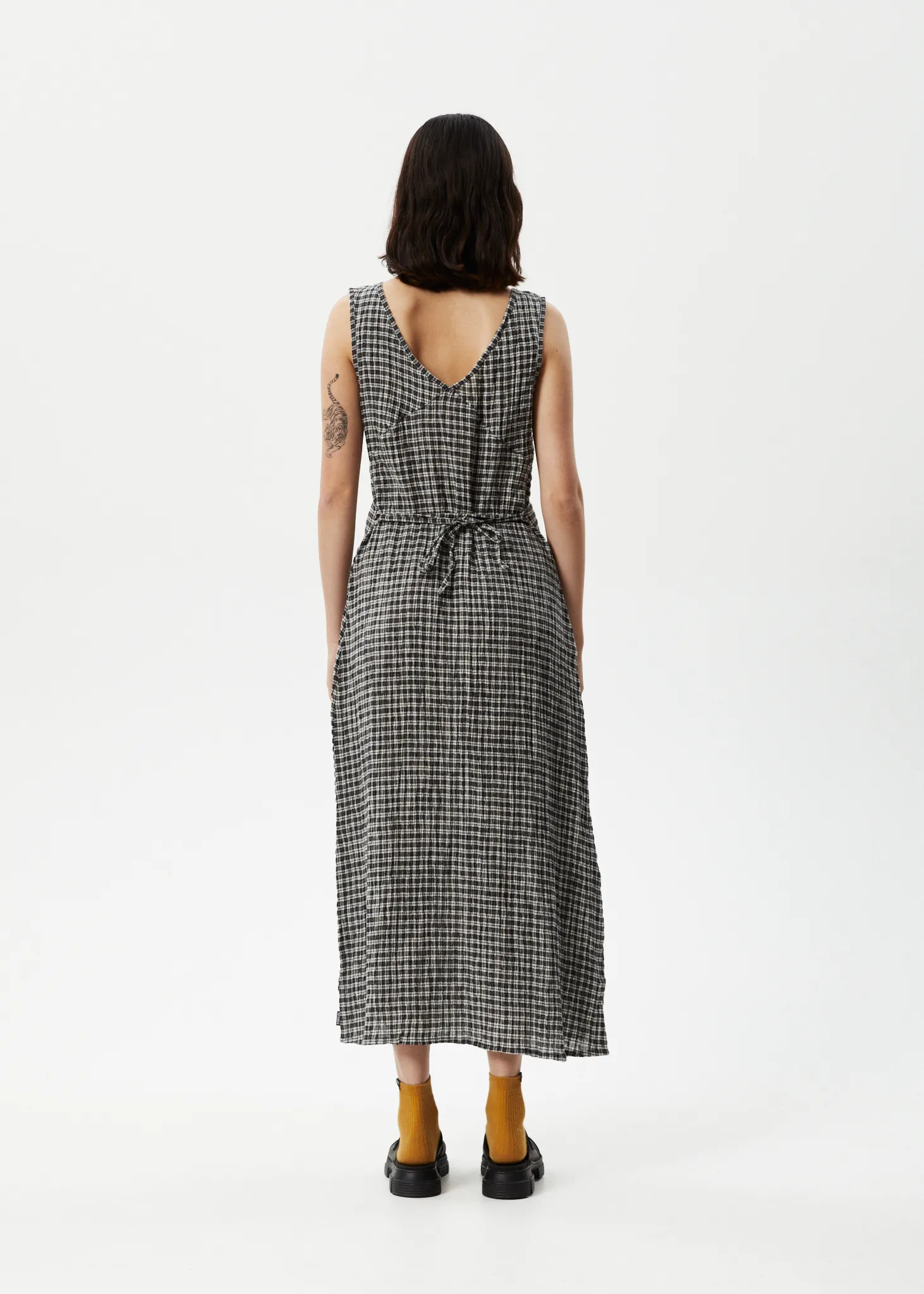 AFENDS Womens Asta - Seersucker Maxi Dress - Steel Check