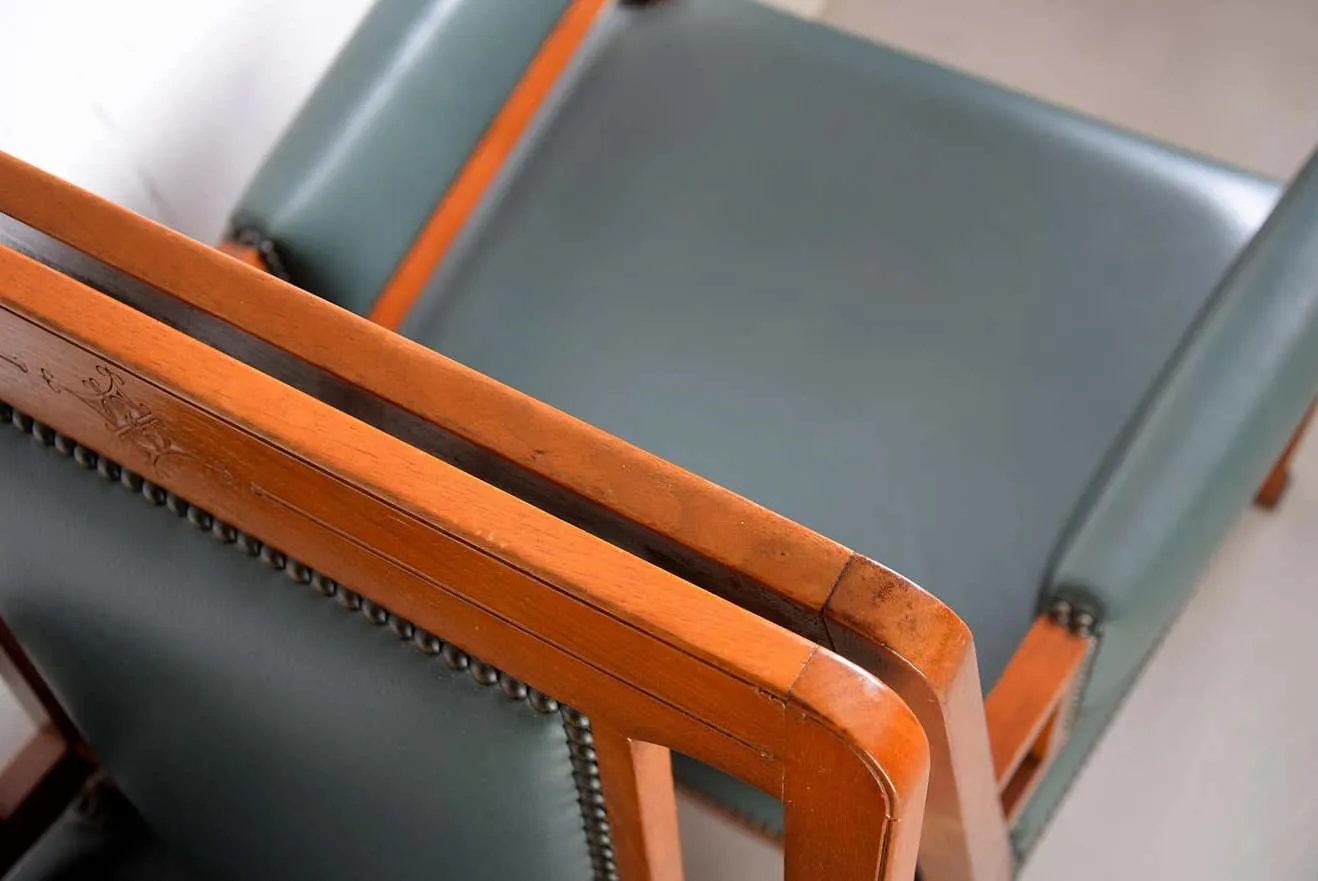 Art Nouveau Green and Brown Armchairs