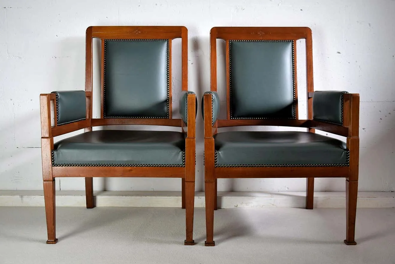 Art Nouveau Green and Brown Armchairs