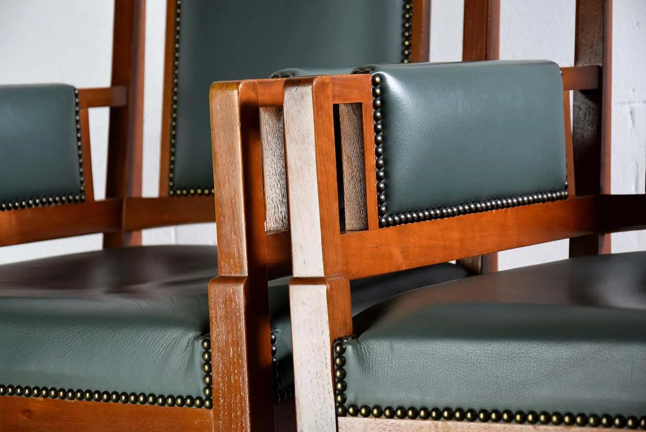 Art Nouveau Green and Brown Armchairs