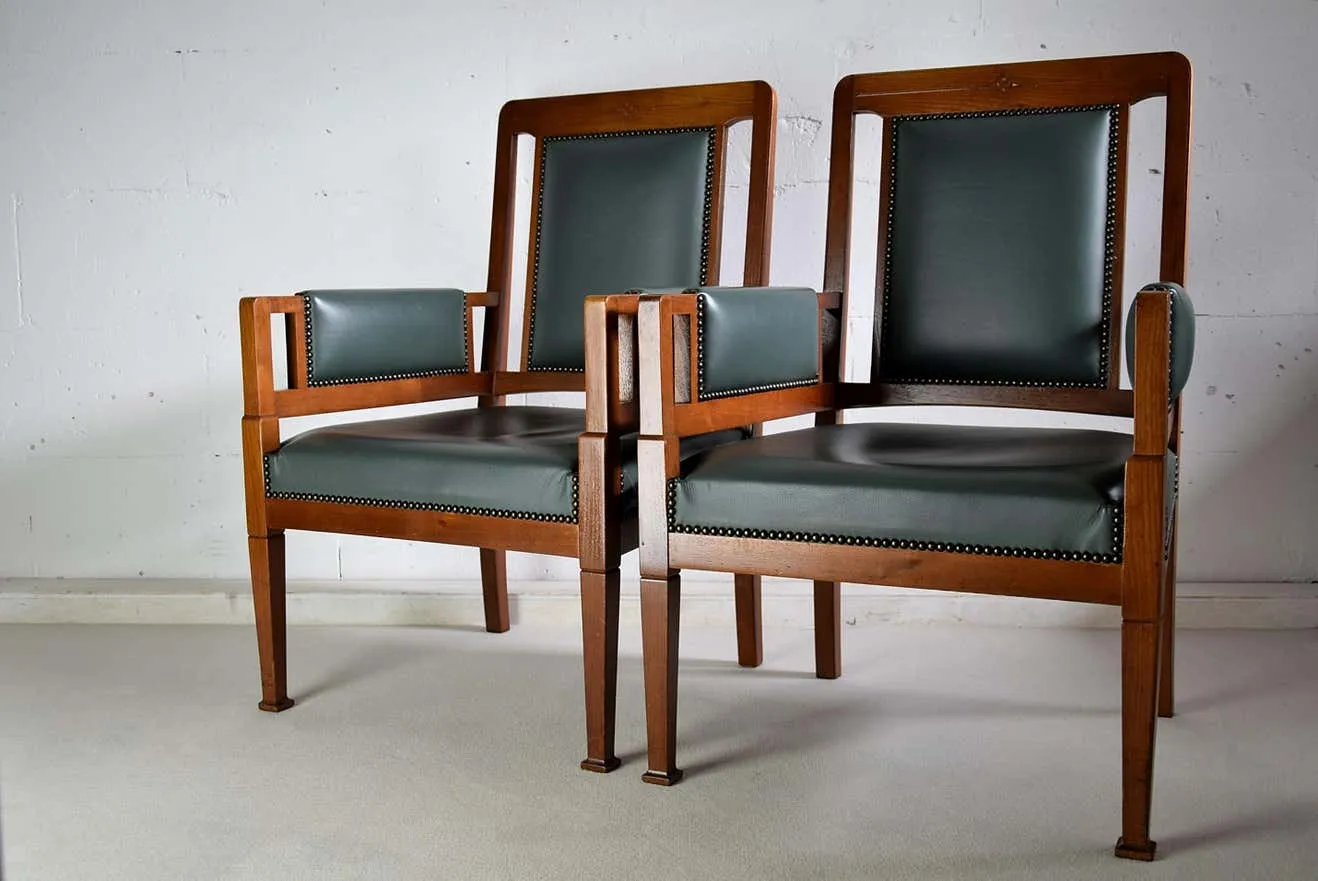 Art Nouveau Green and Brown Armchairs