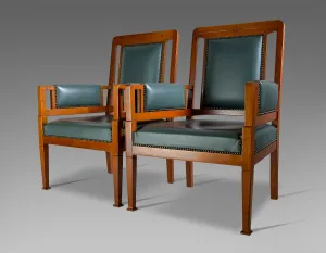 Art Nouveau Green and Brown Armchairs