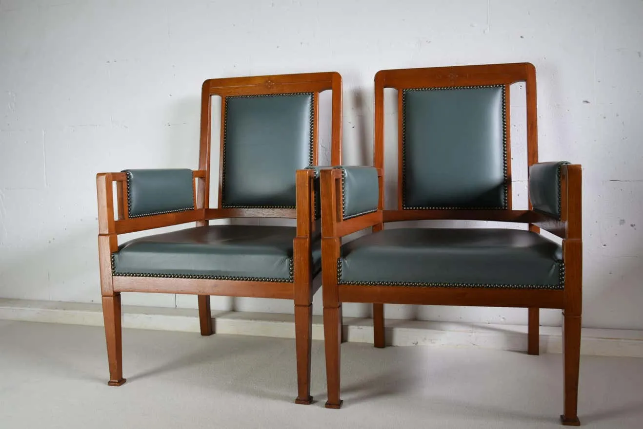 Art Nouveau Green and Brown Armchairs