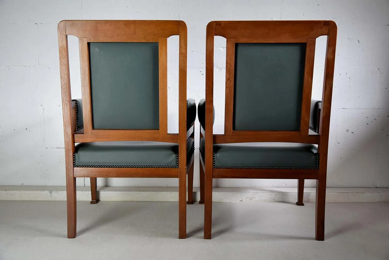 Art Nouveau Green and Brown Armchairs