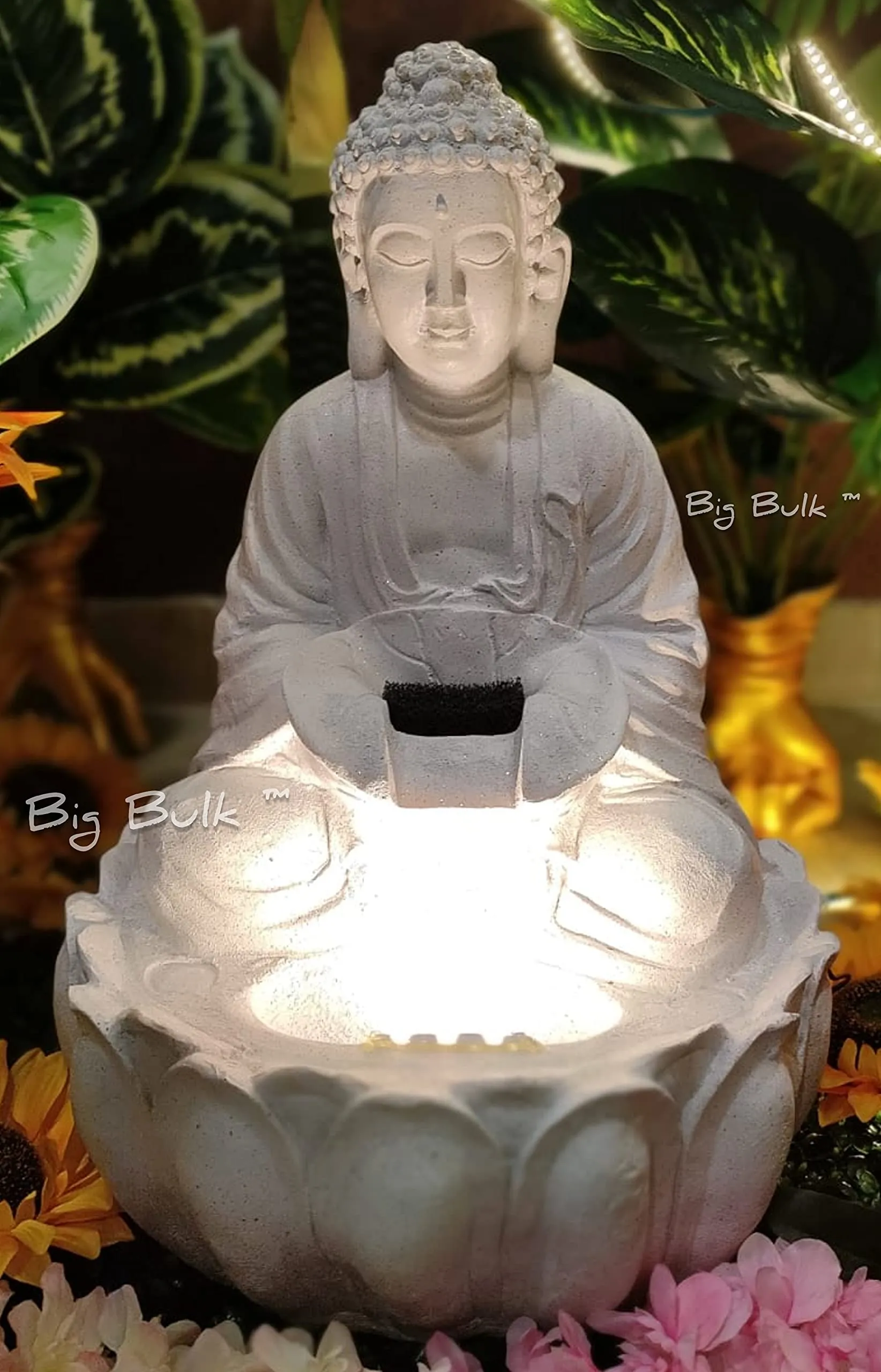 Big Bulk White Kamal/White Lotus Fiber Indoor Outdoor Fountain with LED Lights for Home Decor and Office Decoration Or Gifting(30.5 x 25.4 x 54 cm)