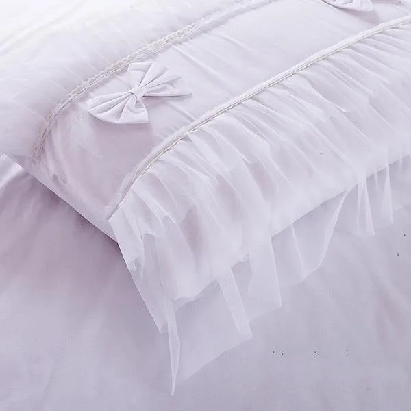 Bowknot Cotton and Lace Princess Luxury 4-Piece White Duvet Covers/Bedding Sets