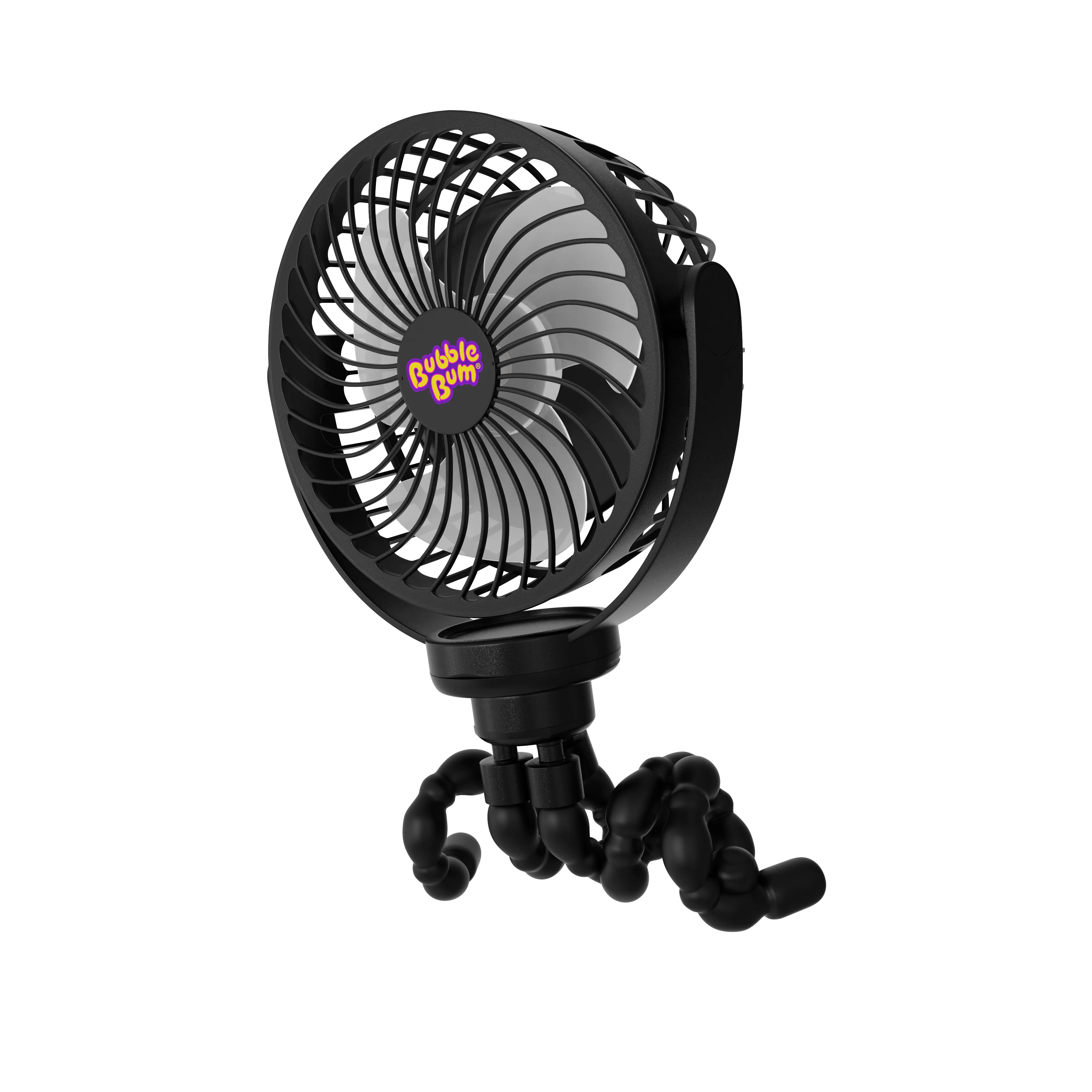 Bubble Bum Portable Fan for Stroller, Rechargeable Travel Fan, Clip on Baby Stroller Fan for Bed, Car, Treadmill and Bike, Mini Portable Fan w/ 3 Speed and Light Settings plus 360° Rotation – Black