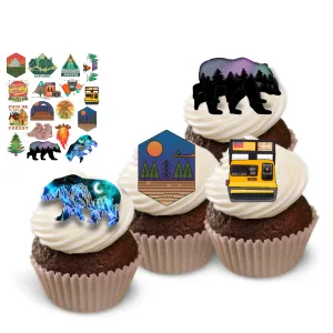 Camping Hiking Cupcake Toppers, Outdoor Adventure Theme Cake Decorations, Camping party, hiking theme party, nature party