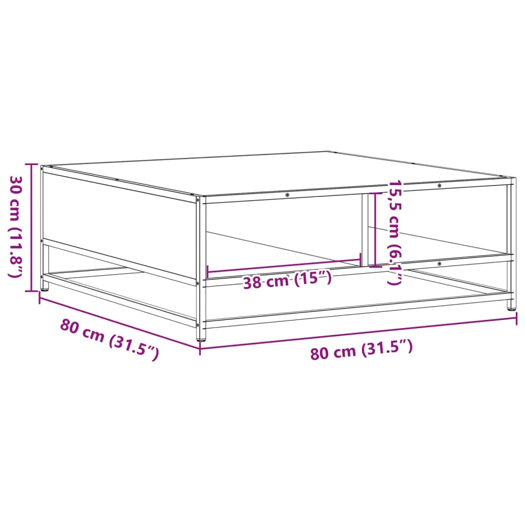 Coffee Table Brown Oak 80x80x30 cm Engineered Wood and Metal