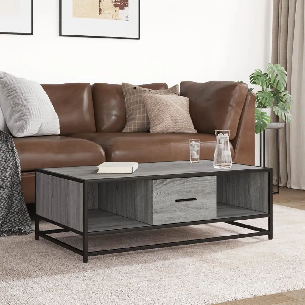 Coffee Table Grey Sonoma 100x57x35 cm Engineered Wood and Metal