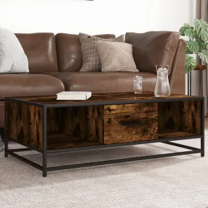 Coffee Table Smoked Oak 100x57x35 cm Engineered Wood and Metal