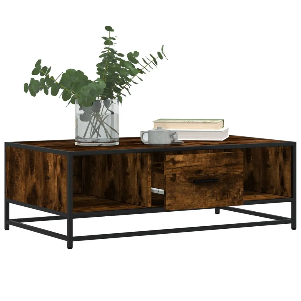 Coffee Table Smoked Oak 100x57x35 cm Engineered Wood and Metal