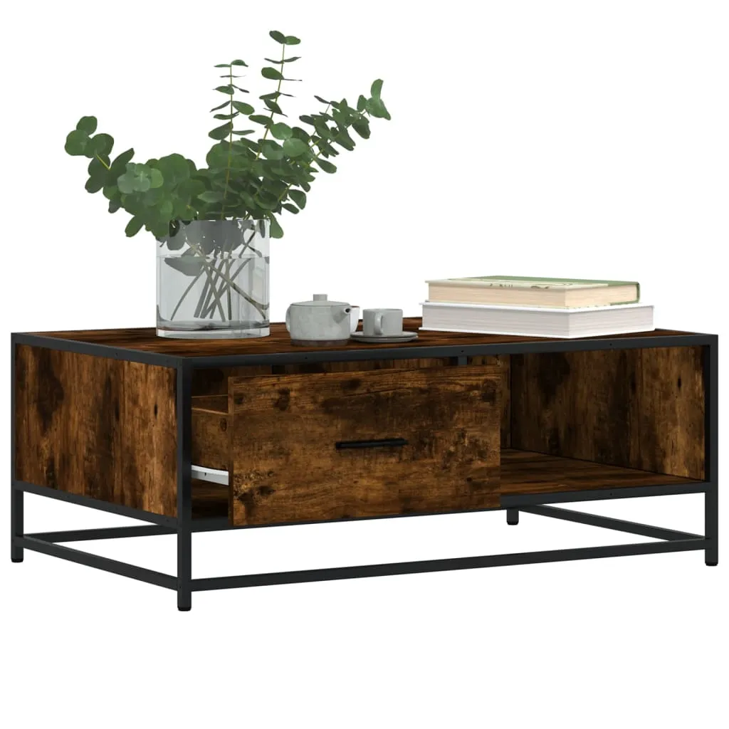 Coffee Table Smoked Oak 90x57x35 cm Engineered Wood and Metal