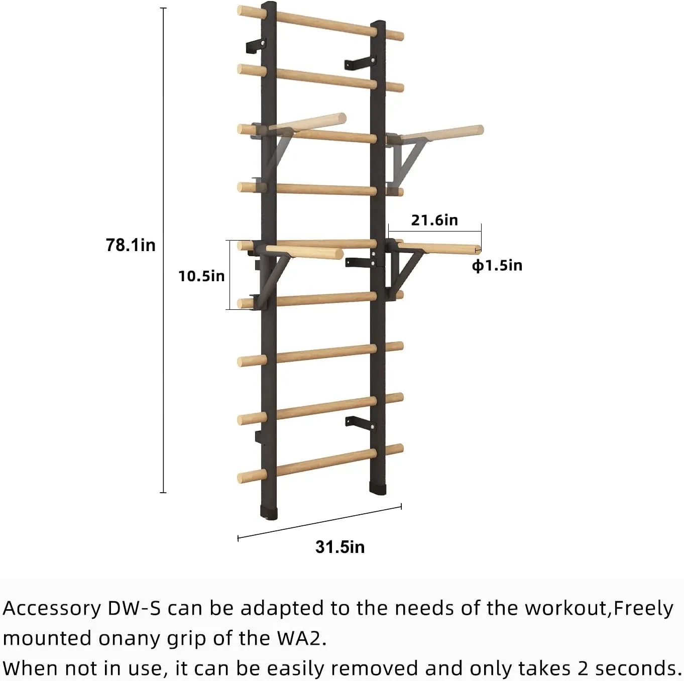 DHT DW-S Parallel Dip/Pull-up Bar Assembly for WA2 Stall Bars Home Gym