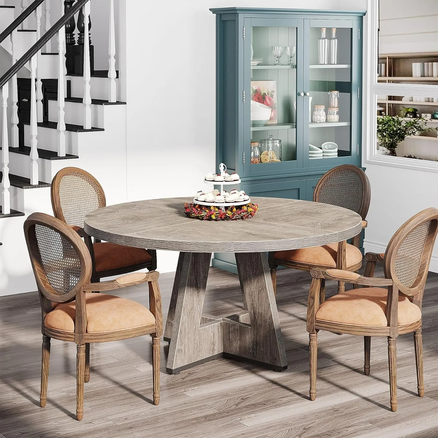 Dining Table for 4, Grey Kitchen Table 47 Inch Farmhouse Wood Kitchen Dinning Table for Kitchen Living Room