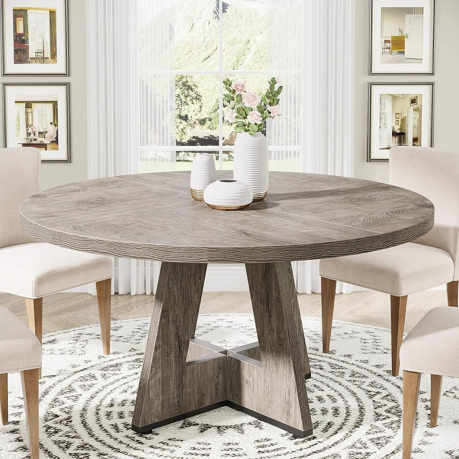 Dining Table for 4, Grey Kitchen Table 47 Inch Farmhouse Wood Kitchen Dinning Table for Kitchen Living Room